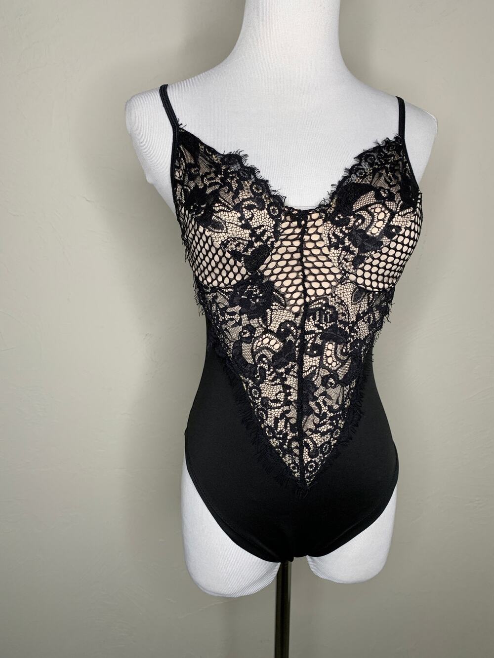 Lace Trimmed Black Bodysuit Sz Small Indie Coquette
